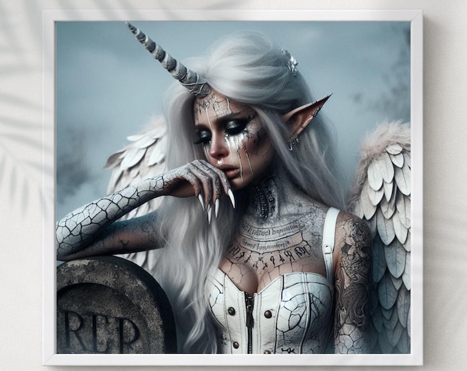 Tattooed Gothic Unicorn Angel Art - Winged Oracle 'Zletra the Wisara'
