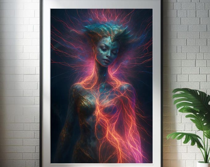 Bioluminescent Sea Queen Printable Art - Mythical Ocean Goddess