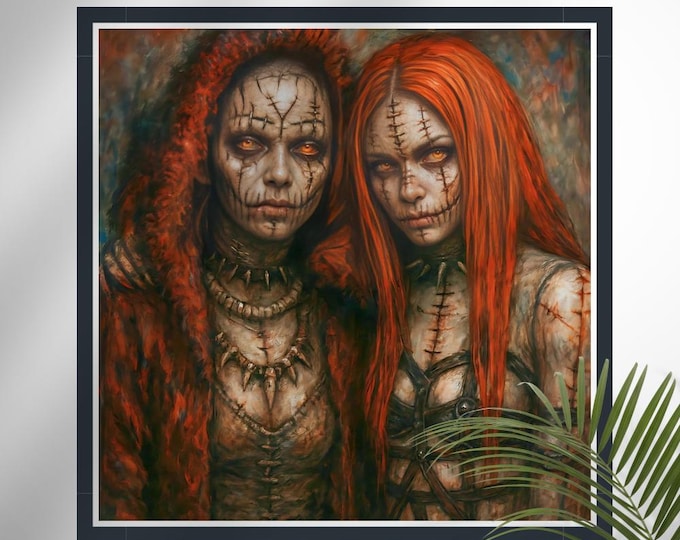 Frankenstein Sisters Art Print, Stitched Skin, Dark Fantasy (Digital Download)
