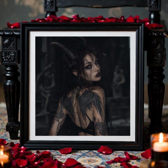 Dark Gothic Angel Art Print | Black‑Winged Matriarch | Seraphine Fantasy Wall Decor | Gothic Artwork