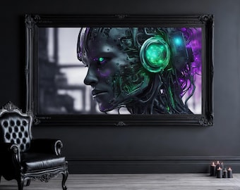 Neon Cyborg Art Print – Futuristic Cyberpunk Sci‑Fi Android | Digital Robot Gaming Wall Decor