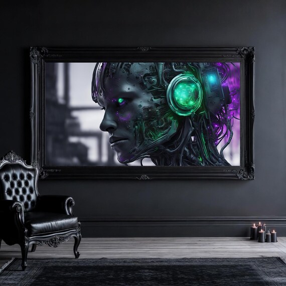 Neon Cyborg Art Print – Futuristic Cyberpunk Sci‑Fi Android | Digital Robot Gaming Wall Decor