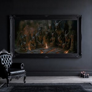 Tablero de ajedrez gótico para imprimir - Arte mural - Juego de ajedrez de demonios de fantasía oscura - Lámina para sala de juegos