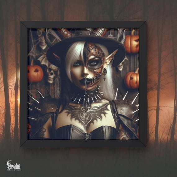 Halloween Gothic Elven Witch Named 'Diejehl' | Mythic Fantasy Printable Wall Art | Digital Download
