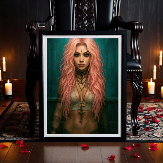 Rheall of the Abyss Print - Gothic Pink-Haired Witch Underwater