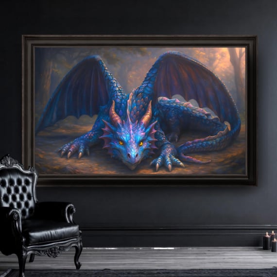 Blue Dragon Wall Art • Fantasy Mythical Creature Print • Epic Dragon Illustration • Printable Digital Download