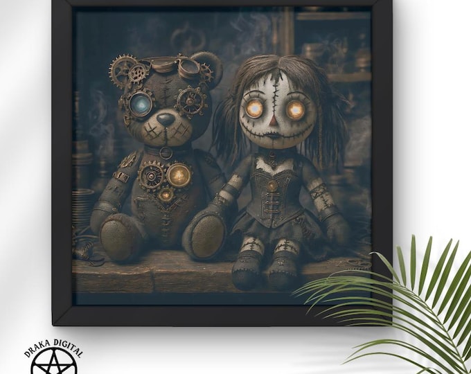 Steampunk Teddy & Ragdoll Art: Gothic Nursery Printable Duo