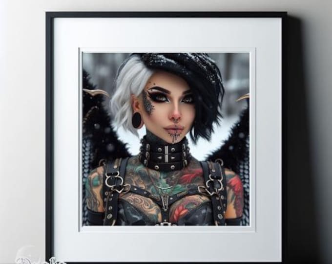 Frostmarked Dark Elven Portrait - Steampunk Gothic Winged Angel