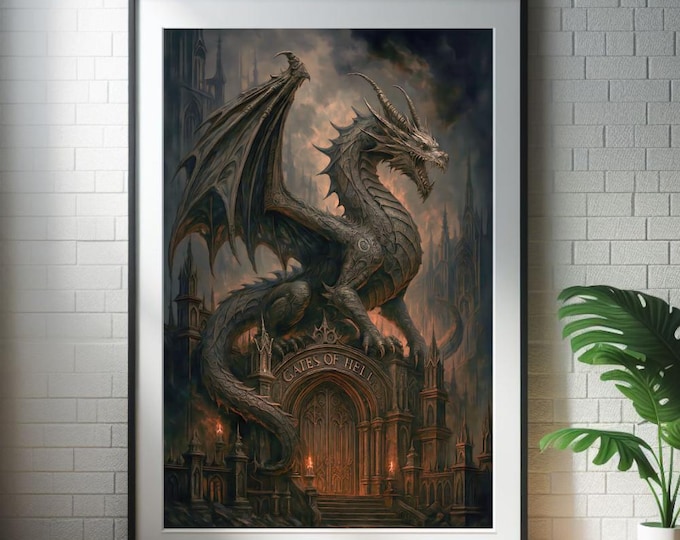 Dragon Wall Art: Dark Fantasy Gothic - Infernal Gatekeeper