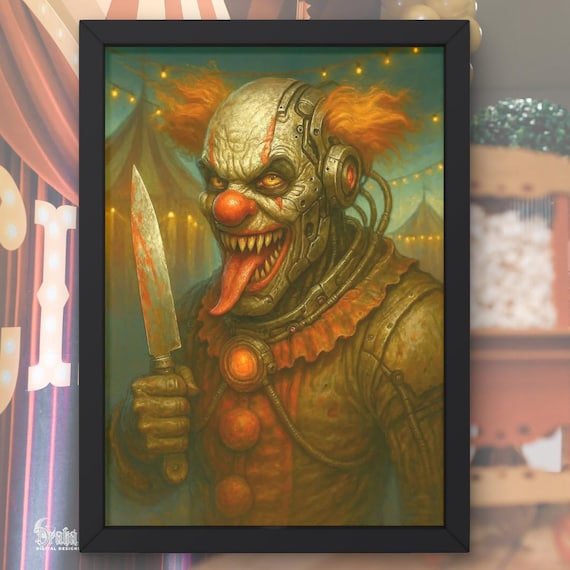 Horror Clown Poster: Cyberpunk Circus Art (Instant Download)