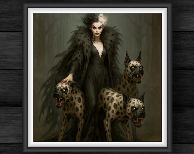 Mistress of the Dalmatians Printable Art – Gothic Horror Queen of Hounds - Cruella Devil Fan-Art