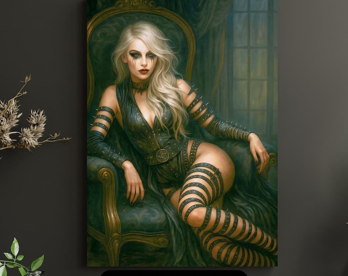 Glam Gothic Sorceress Art Print: Throne of Velvet Rebellion