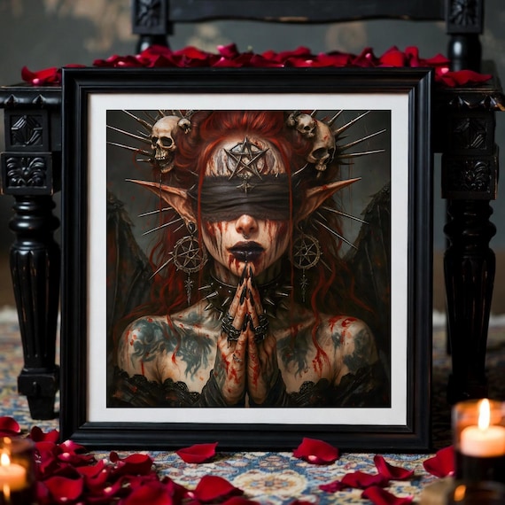 Gothic Elf Oracle Wall Art Printable - Dark Ritual Pentagram Art - Witchy Bedroom Decor