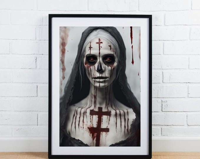 Gothic Nun Wall Art: Dark Fantasy Ritual Horror Digital Print