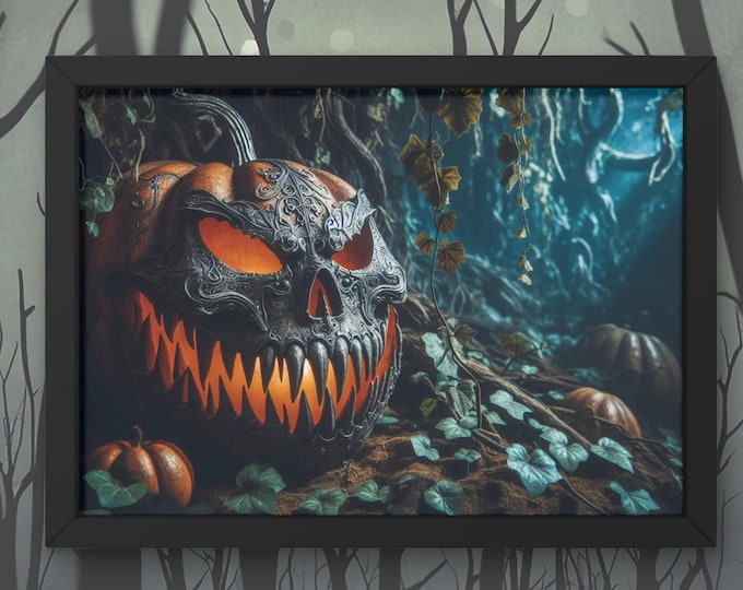 Gothic Halloween Pumpkin Skull Art: Fiery Forest Horror (Digital Download)