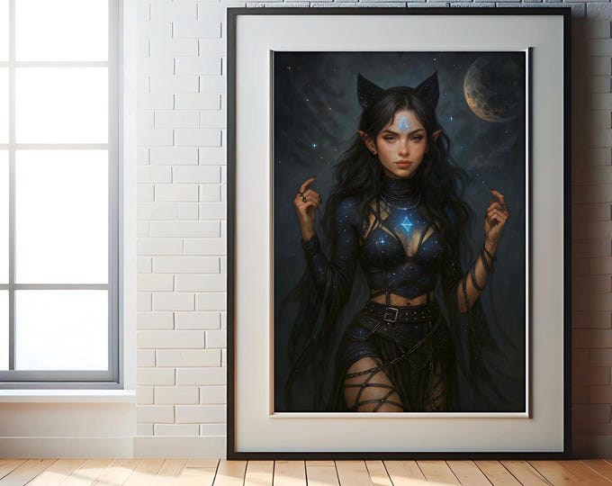 Starbound Oracle Wall Art: Gothic Priestess - Celestial Dark Fantasy