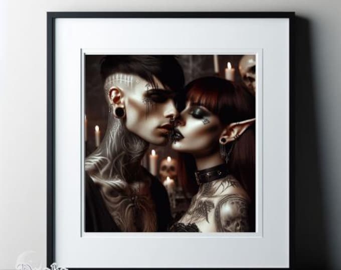 Elven Lovers Digital Art: Gothic Romance Fantasy (Printable)