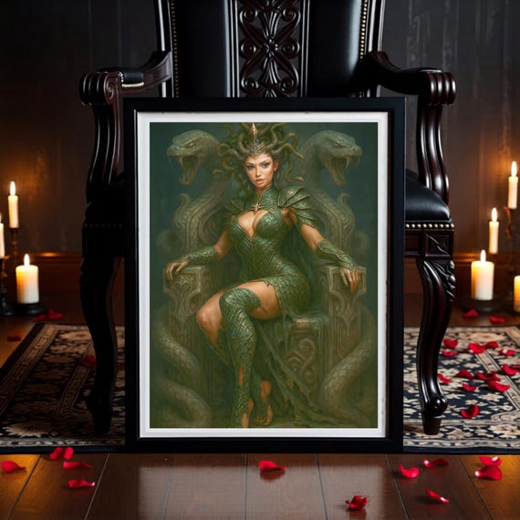 Medusa Queen Printable Art: Dark Fantasy Serpent Goddess - Digital Download