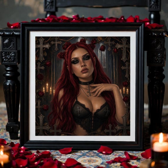 Gothic Baroque Digital Art Print | Red-Haired Saint Portrait (Digital Download)