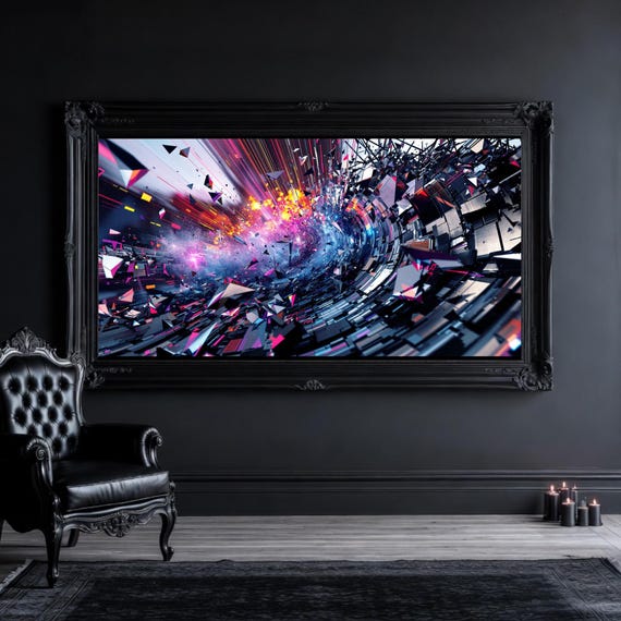 Neon Abstract Portal Art: Explosive Sci-Fi Digital Wall Print