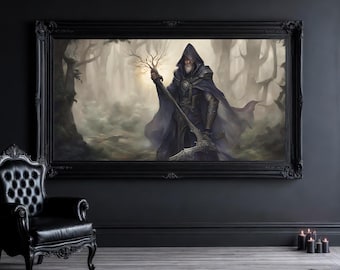 The Mistcaller of Eldergrove | Fantasy Wizard Printable  Art | Dark Sorcerer Water Colour Print | Digital Download
