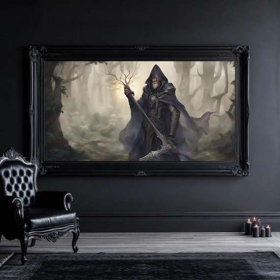 The Mistcaller of Eldergrove | Fantasy Wizard Printable  Art | Dark Sorcerer Water Colour Print | Digital Download