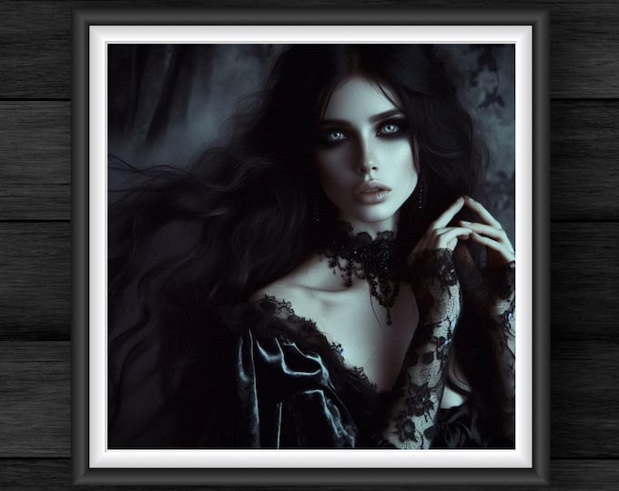 Digital Gothic Portrait: Victorian Lace and Velvet - Dark Fantasy Art