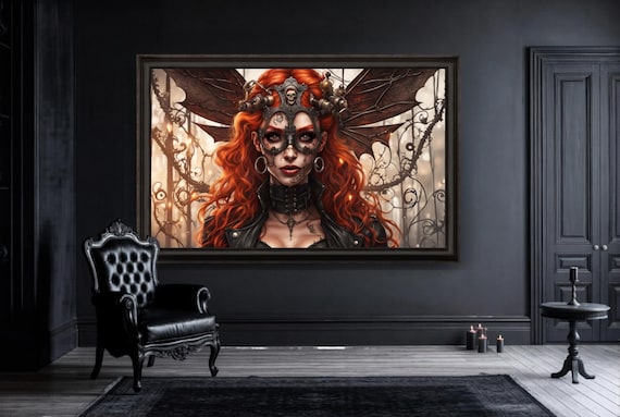 Steampunk Fairy Art Print: Red-Haired Woodland Sprite with Mechanical Wings