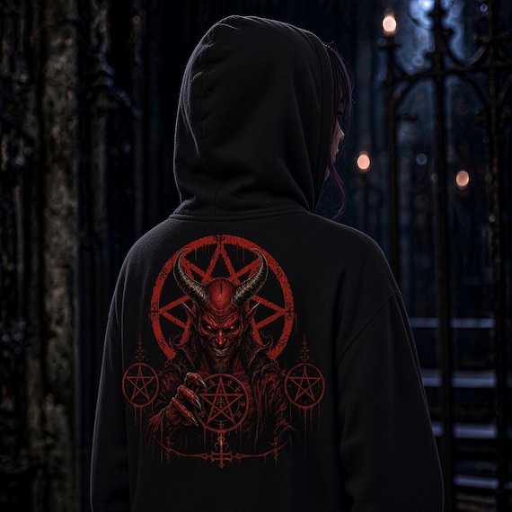 Infernal Sovereign Demon Zip Up Hoodie • Occult Pentagram Cropped Hoodie • Dark Streetwear