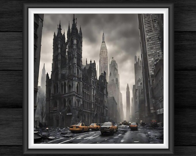 Abandoned Yellow Taxi Print: Dystopian New York City (Digital Download)