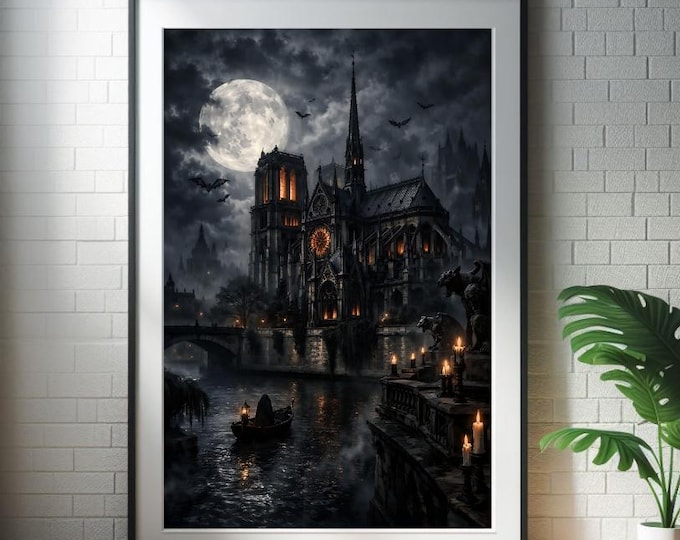 Notre Dame Gothic Wall Art - Haunted Medieval Cathedral Scene
