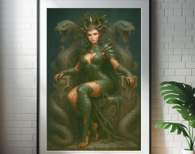 Medusa Queen Printable Art: Dark Fantasy Serpent Goddess - Digital Download