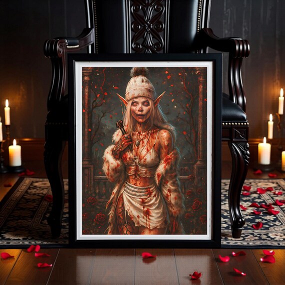 Gothic Elf Wall Art Printable – Dark Haunting Winter Illustration - Gothic Macabre Decor