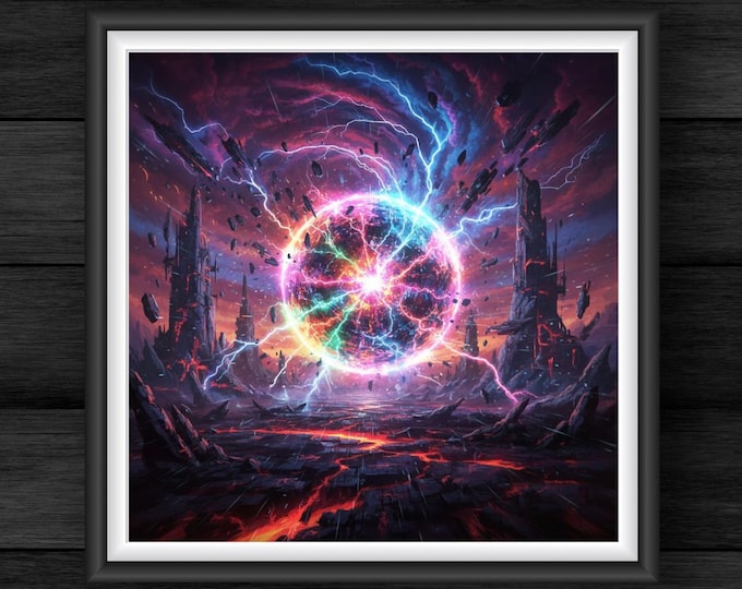 Neon Cosmic Portal Print - Gothic Dark Fantasy Landscape