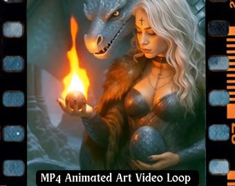 Gothic Silver Dragon MP4 Animated Loop - Dark Fantasy Dragon Queen Wall Animation Digital Download