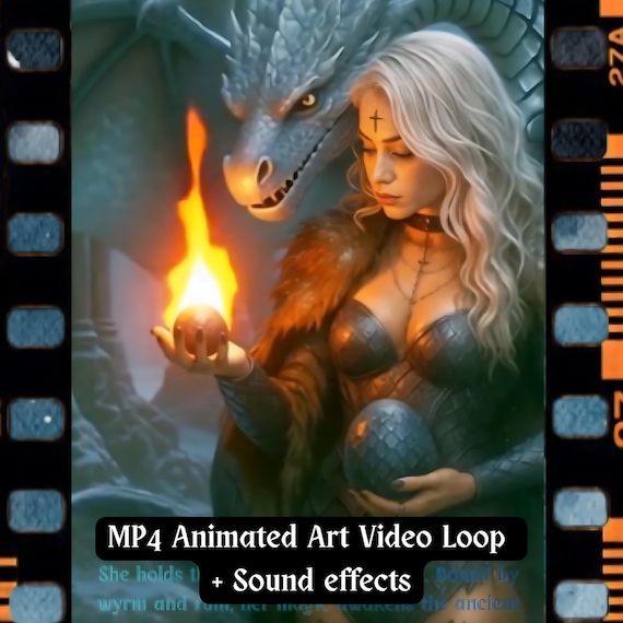 Gothic Silver Dragon MP4 Animated Loop - Dark Fantasy Dragon Queen Wall Animation Digital Download