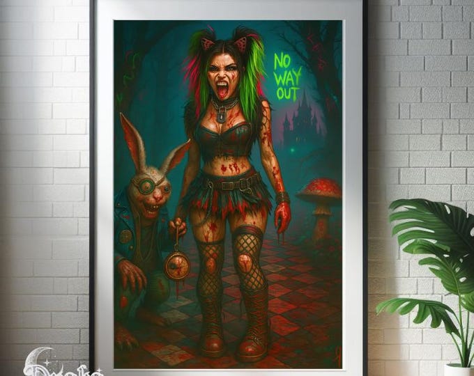 Alice in Wonderland Art: Cyberpunk Gothic Neon - Digital Download