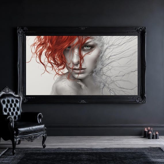 Emotional Surreal Portrait - Red-Haired Woman Wall Art Print