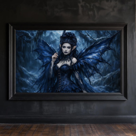 Blue Gothic Fairy Art Printable • Dark Fantasy Fae Wall Print • Gothic Home Decor