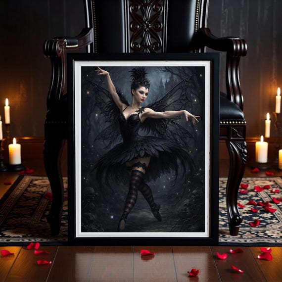 Black Swan Queen Printable Art - Gothic Ballet Dancer, Dark Fantasy Print