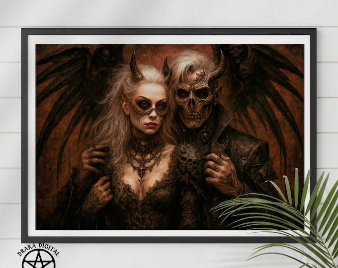 Seraph and Skull Wall Art: Gothic Demon Couple (Printable Digital Download)
