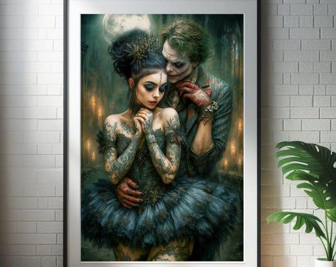 Dark Joker and Gothic Ballerina Art - Tattooed Couple Digital Print