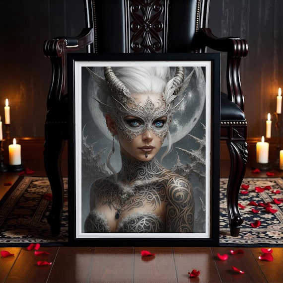 Lunar Crown Dark Fantasy Print - Gothic Moon Queen Wall Art