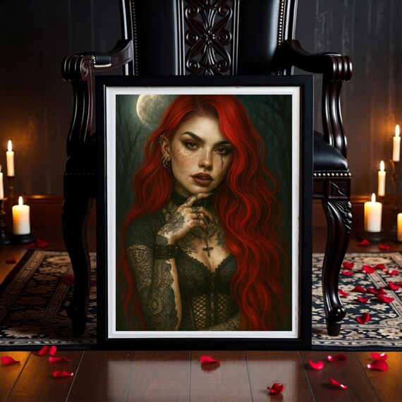 Gothic Woman Wall Art Printable, Dark Feminine Witchy Print, Gothic Bedroom Decor, Digital Download