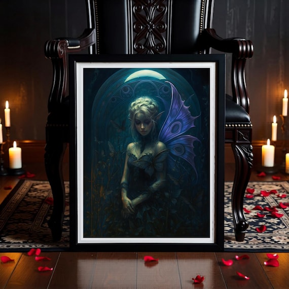 Dark Oracle Fairy Wall Art Print – Gothic Fantasy Decor, Butterfly Wing Enchantress Fae Illustration