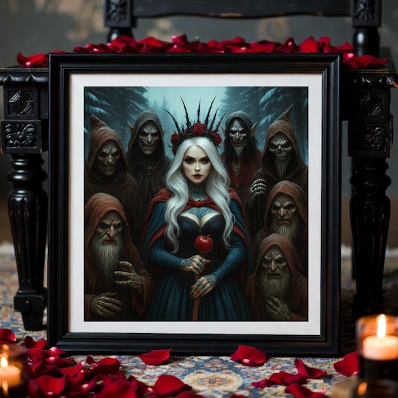 Dark Fairytale Art Print • Gothic Snow White & Evil Dwarfs • Fantasy Digital Download