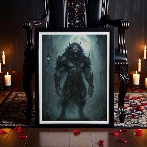 Armored Werewolf Printable Art - Dark Fantasy Gothic RPG Wall Decor