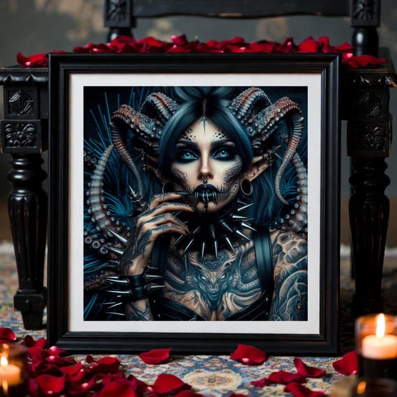 Gothic Octopus Oracle Art Print • Dark Sea Creature Wall Art • Fantasy Tentacle Goddess • Download
