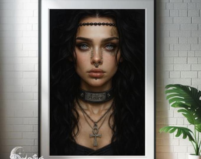 Fantasy Gothic Portrait: Dark Spiritual Printable Wall Art ('Azure Wraith')