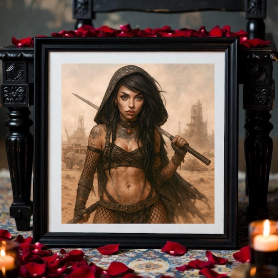 Post‑Apocalyptic Gothic Warrior Printable Art – Dark Fantasy Wasteland Fighter Wall Print - Bedroom Decor